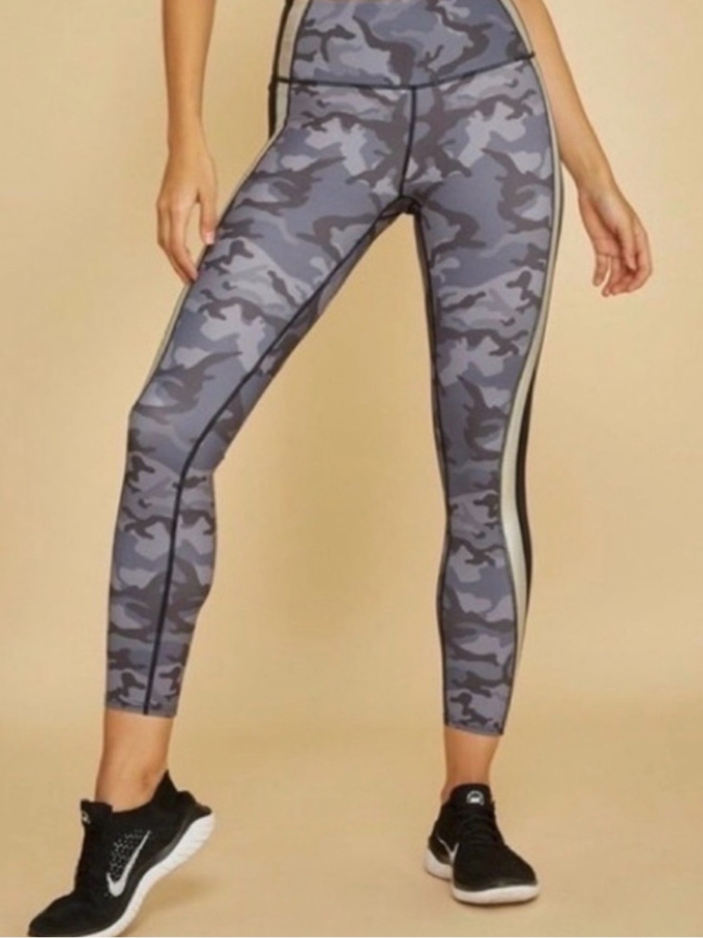 Veronica Beard Blue Camo High-Waist Leggings with Side Stripe
